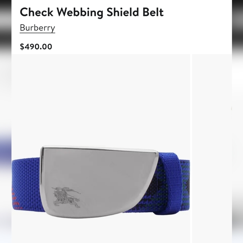 Nwt Burberry Blue Check Webbing Shield Belt